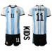 Cheap Argentina Angel Di Maria #11 Home Football Kit Children World Cup 2022 Short Sleeve (+ pants)